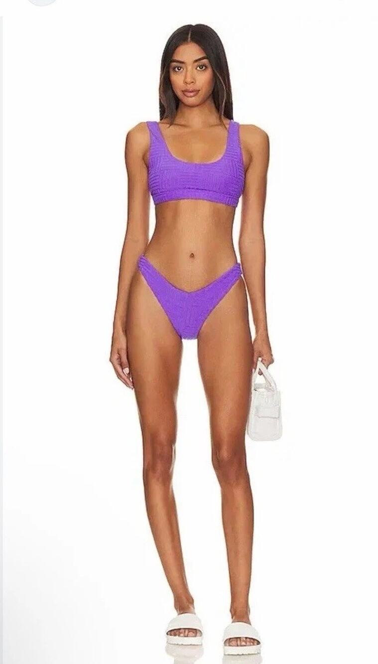 Beach Riot Peyton Textured Bikini Top & Vanessa Bikini Bottom L Ultra Violet NEW